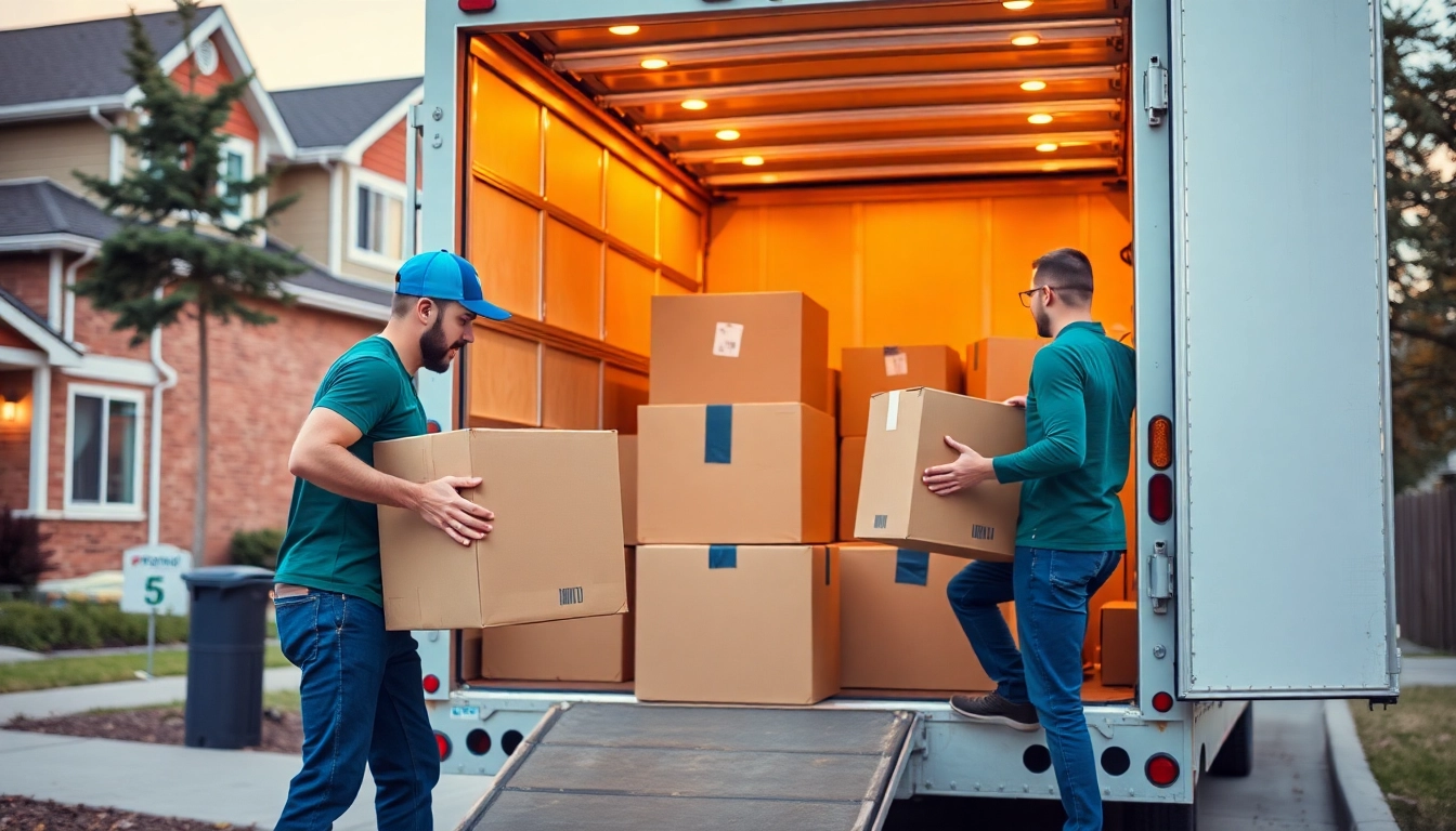 Apex Calgary Packing & Moving Team carefully loading boxes into a truck during a residential move, emphasizing professionalism and attention to detail.