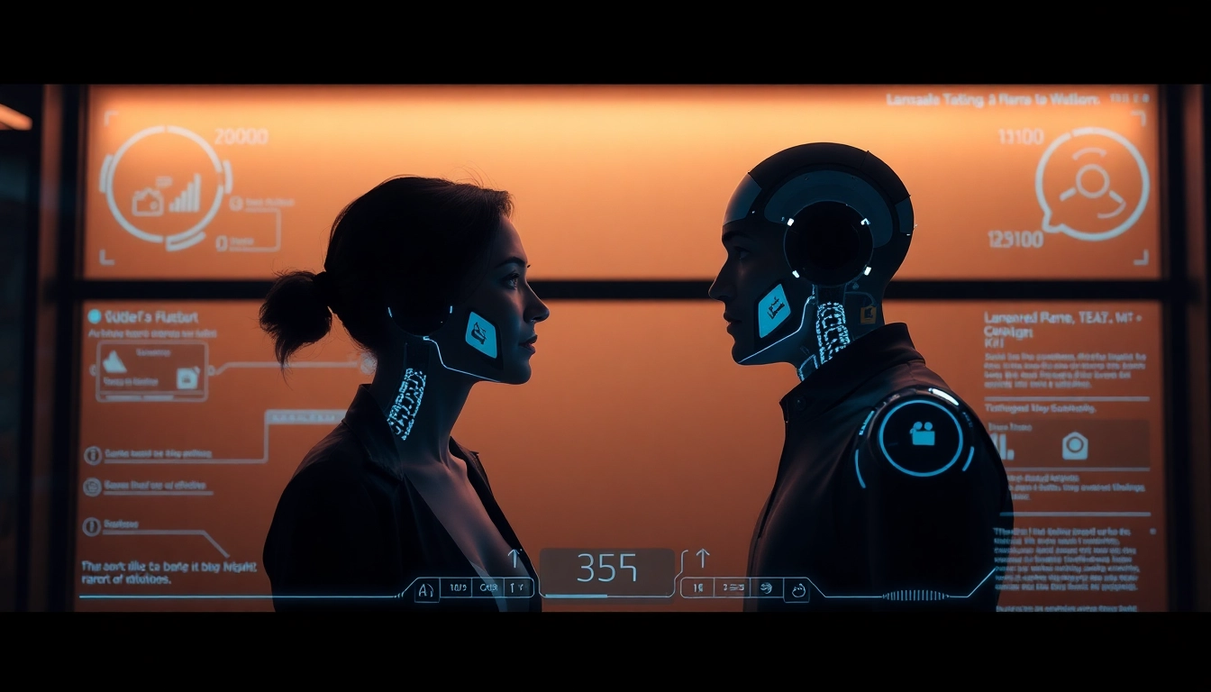 Elegant AI sex interaction visual illustrating an advanced digital environment where AI engages in sensual conversations with users, emphasizing intimacy and technology.