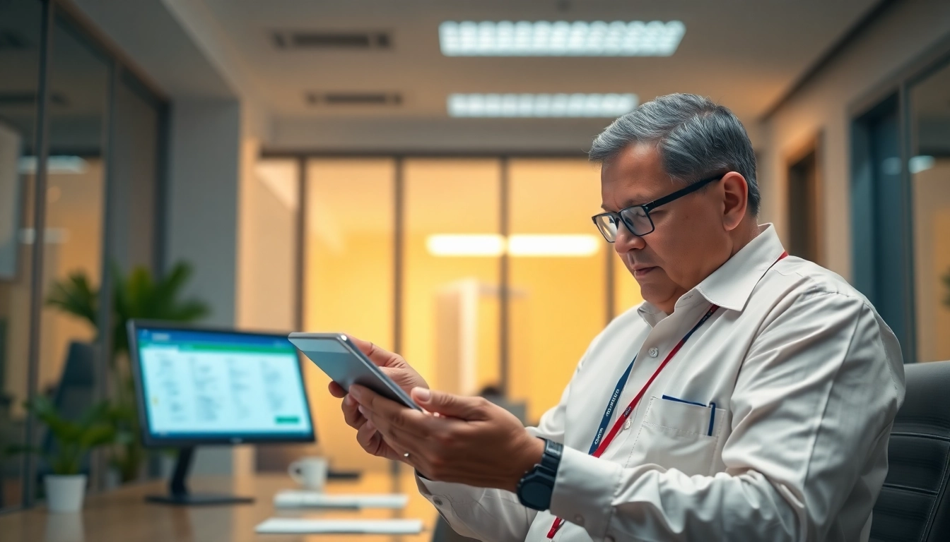 Sarkari Result updates displayed on digital tablet with government official checking latest