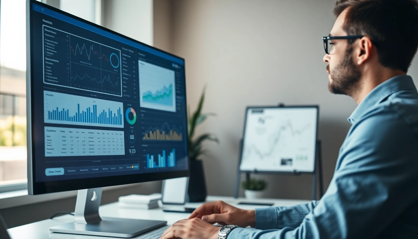 Financial advisor analyzing investment reporting for private individuals with graphs and charts