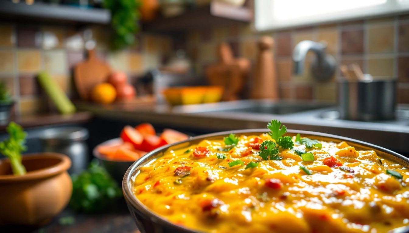 Serving ready to eat Dal Khichdi in a bowl with fresh herbs, illustrating convenience and