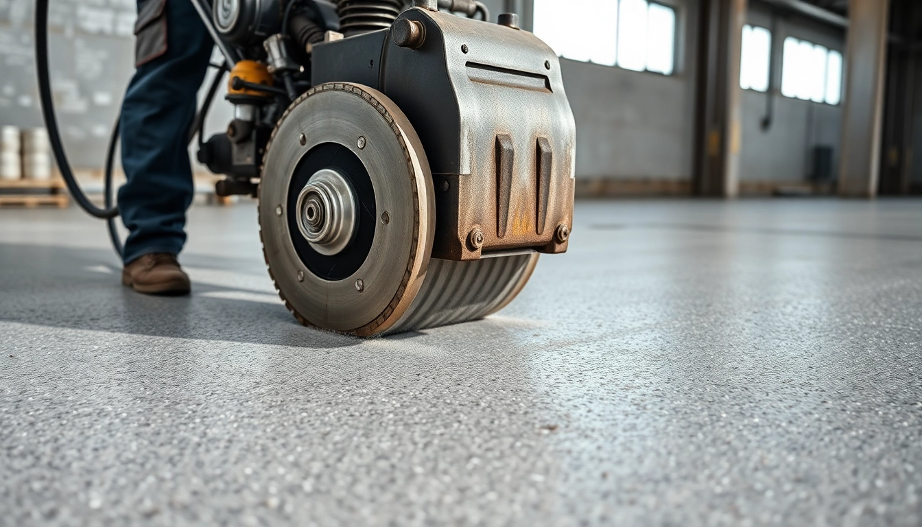 Expert concrete grinding Birmingham team working on a durable floor, showcasing precision and